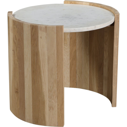 Dala Side Table by Moe's Home Collection in white. Made from banswara white marble, solid oak legs in a modern style.