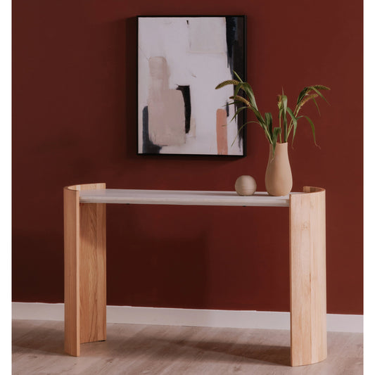 Dala Console Table by Moe's Home Collection in white. Made from banswara white marble top, oak veneer over mdf in a modern style.