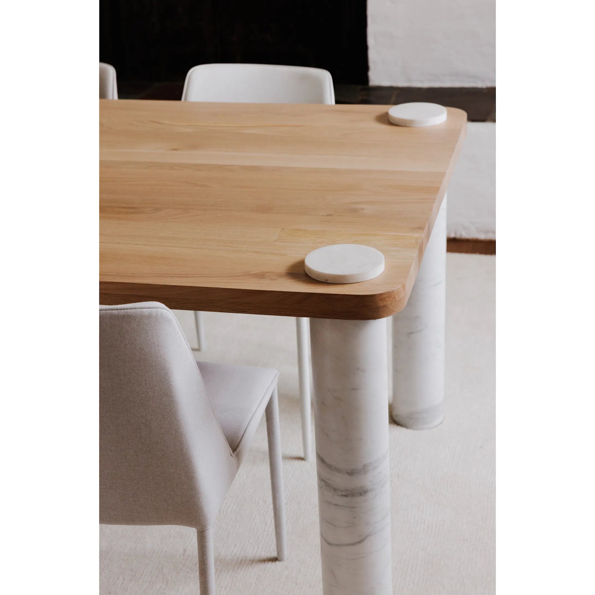 Century Dining Table by Moe's Home Collection in natural. Made from solid oak top, white banswara marble legs in a modern style.