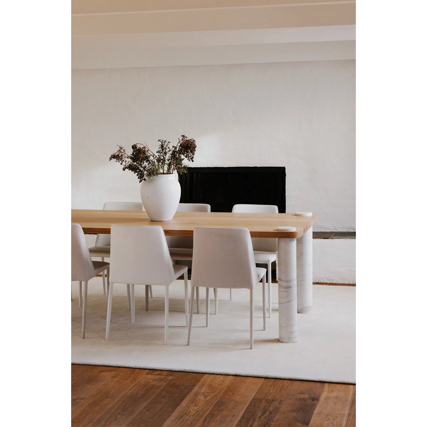 009 SI-2253639 | Lifestyle | Century Dining Table by Moe's Home Collection in natural. Made from solid oak top, white banswara marble legs in a modern style.