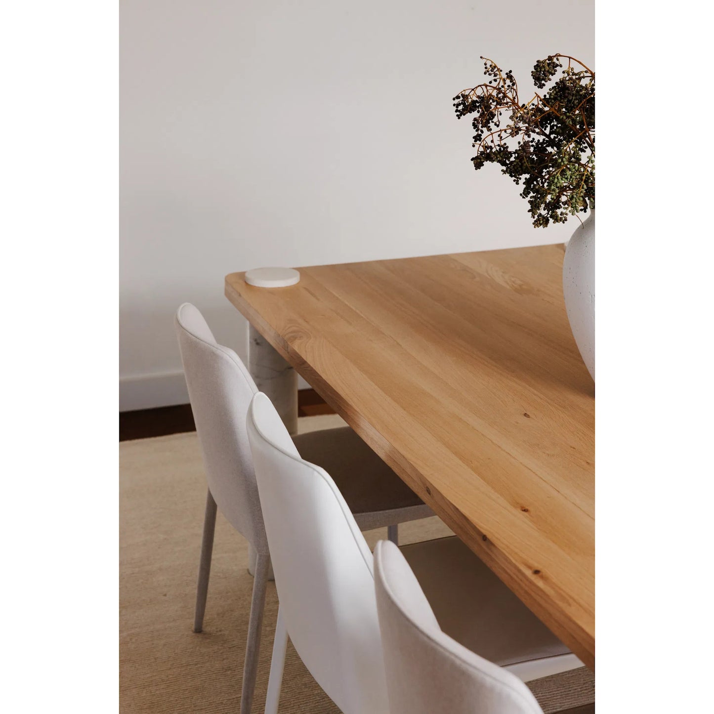 010 SI-2253639 | Lifestyle | Century Dining Table by Moe's Home Collection in natural. Made from solid oak top, white banswara marble legs in a modern style.