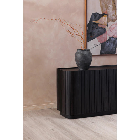 Povera 4 Door Sideboard by Moe's Home Collection in black. Made from solid acacia wood, mdf back in a unique style.