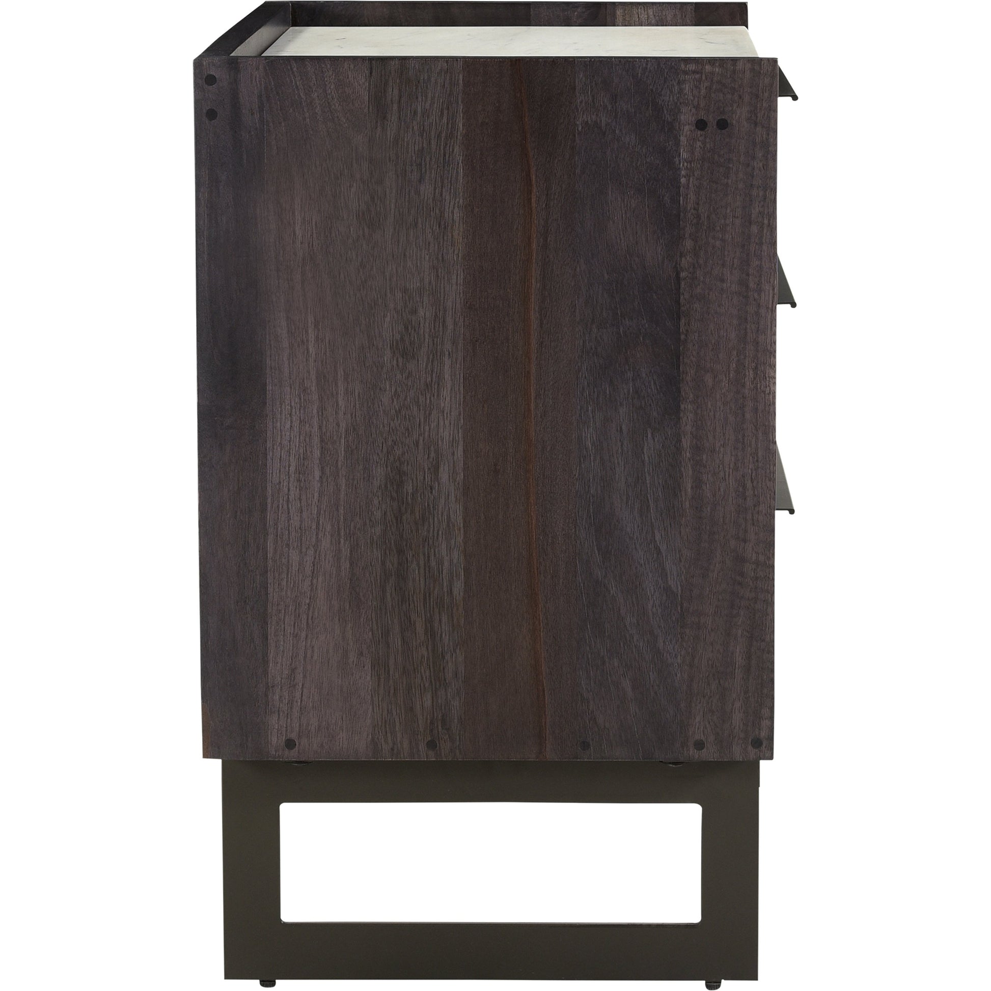 Paloma 3 Drawer Chest by Moe's Home Collection in charcoal grey. Made from solid mango wood, white banswara marble top, steel legs in a modern style.