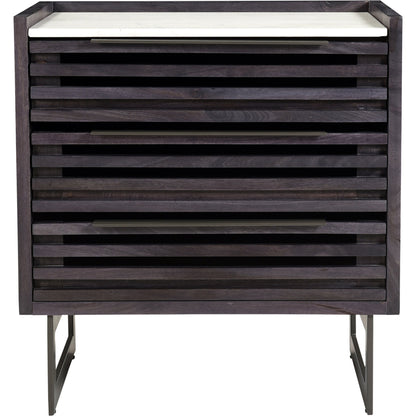 Paloma 3 Drawer Chest by Moe's Home Collection in charcoal grey. Made from solid mango wood, white banswara marble top, steel legs in a modern style.