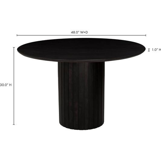 Povera Round Dining Table by Moe's Home Collection in black. Made from solid acacia wood in a unique style.
