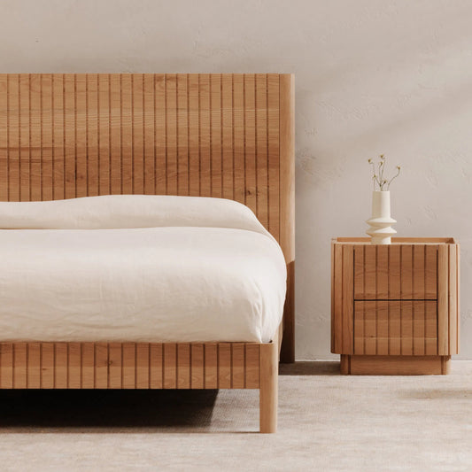 Povera Bed by Moe's Home Collection in natural. Made from solid oak, acacia wood slats in a unique style.