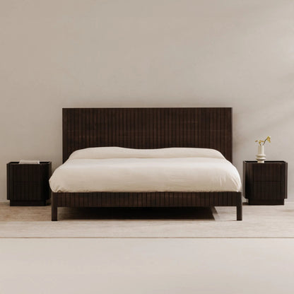 Povera Bed by Moe's Home Collection in natural. Made from solid oak, acacia wood slats in a transitional style.