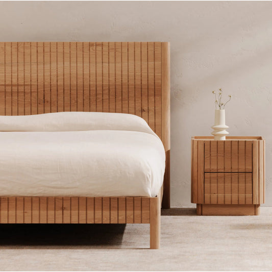 Povera Bed by Moe's Home Collection in natural. Made from solid oak, acacia wood slats in a unique style.