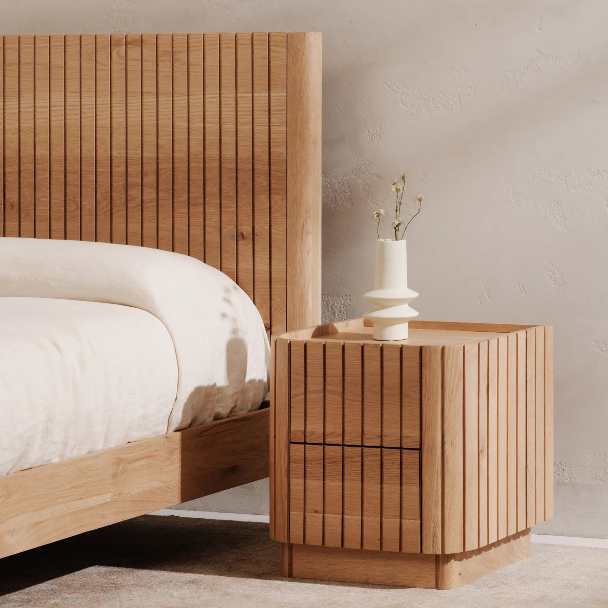 Povera Bed by Moe's Home Collection in natural. Made from solid oak, acacia wood slats in a transitional style.