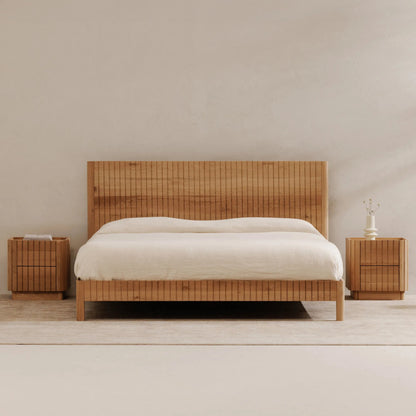 Povera Bed by Moe's Home Collection in natural. Made from solid oak, acacia wood slats in a transitional style.