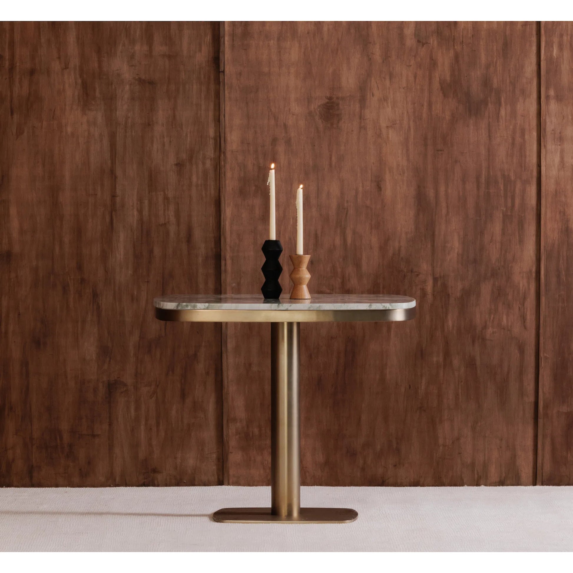 Celeste Cafe Table by Moe's Home Collection in natural, antique brass. Made from marble top, antiqued, brass iron base, mdf underneath marble for top support in a modern style.