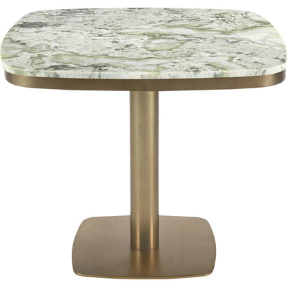 Celeste Cafe Table by Moe's Home Collection in natural, antique brass. Made from marble top, antiqued, brass iron base, mdf underneath marble for top support in a modern style.