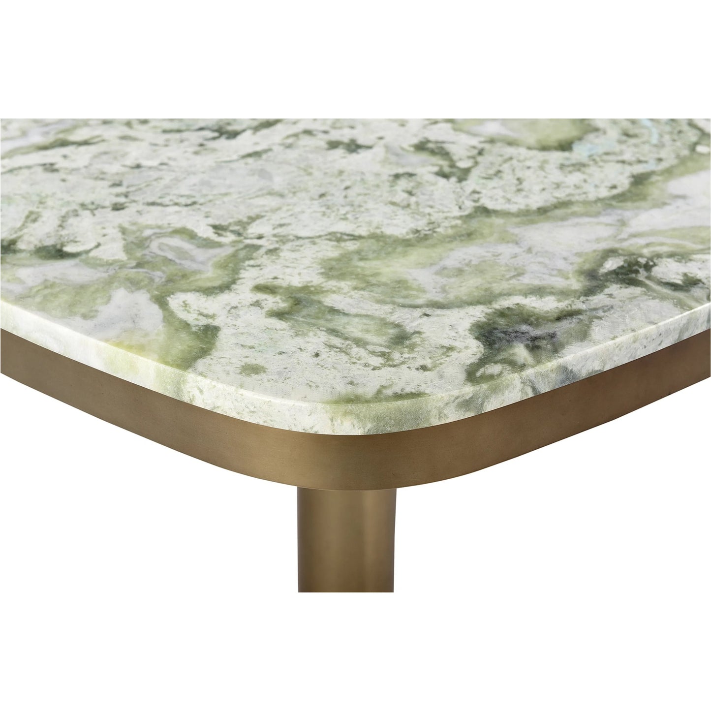 009 SI-2253635 | Closeup | Celeste Cafe Table by Moe's Home Collection in natural, antique brass. Made from marble top, antiqued, brass iron base, mdf underneath marble for top support in a modern style.