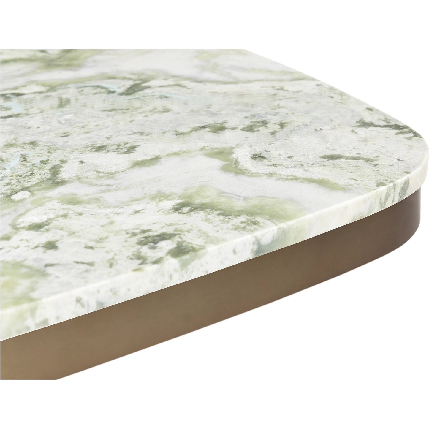 010 SI-2253635 | Closeup | Celeste Cafe Table by Moe's Home Collection in natural, antique brass. Made from marble top, antiqued, brass iron base, mdf underneath marble for top support in a modern style.