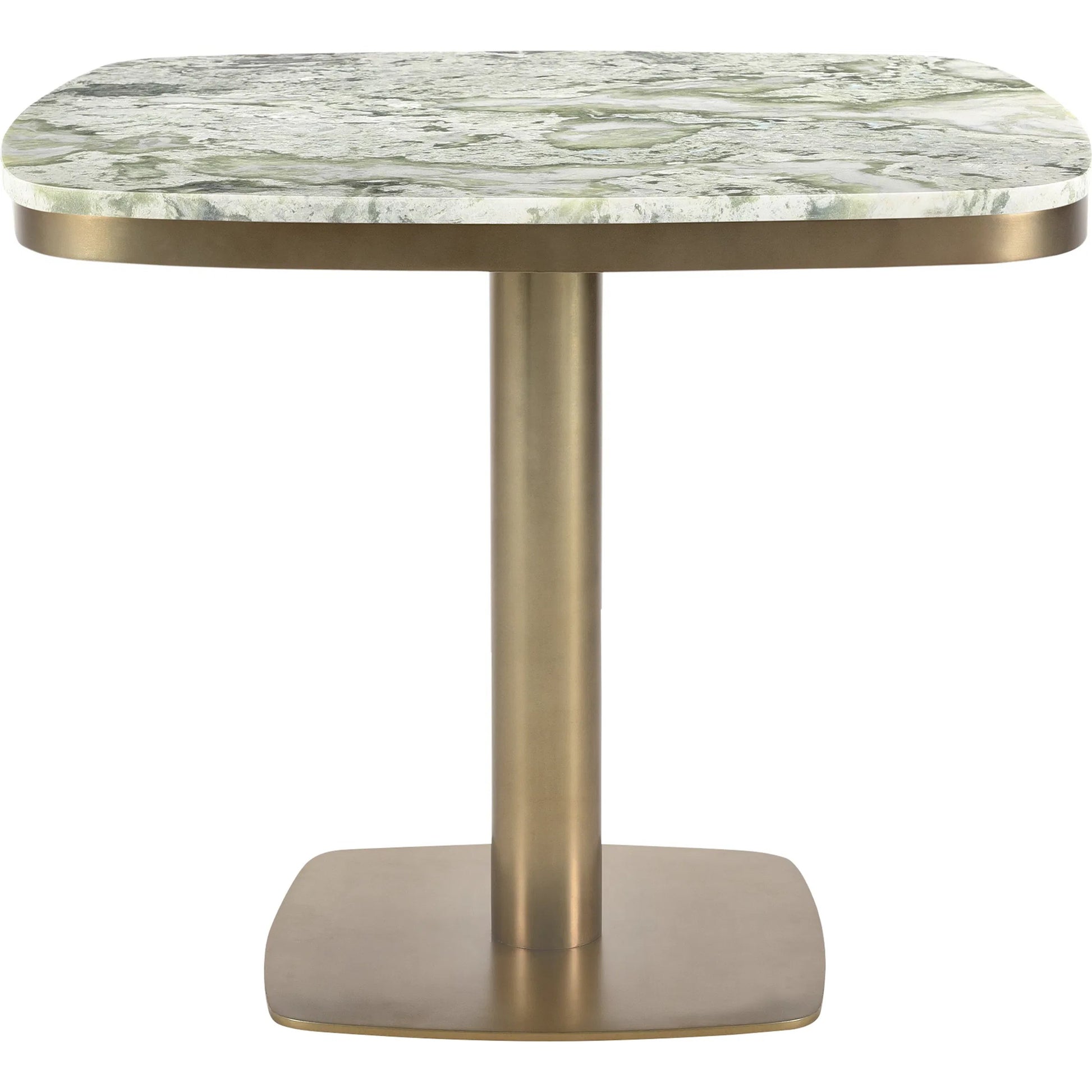 Celeste Cafe Table by Moe's Home Collection in natural, antique brass. Made from marble top, antiqued, brass iron base, mdf underneath marble for top support in a modern style.