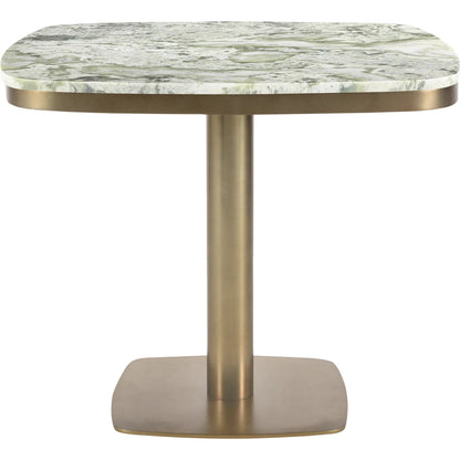 Celeste Cafe Table by Moe's Home Collection in natural, antique brass. Made from marble top, antiqued, brass iron base, mdf underneath marble for top support in a modern style.