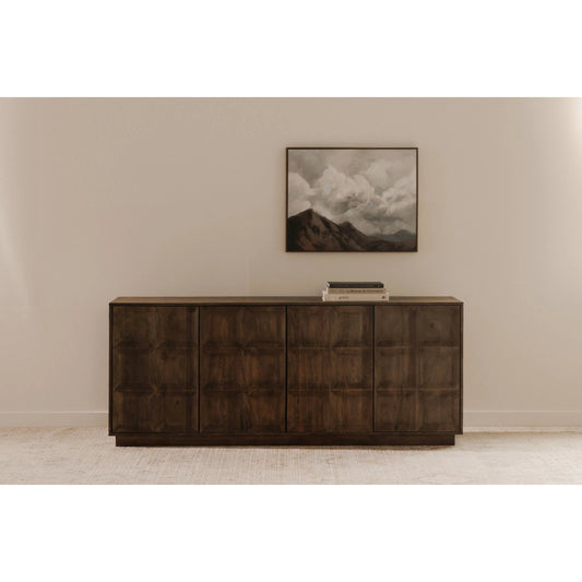 Bowen Sideboard by Moe's Home Collection in deep brown and matte sandblast. Made from solid mango wood, mango veneer over mdf back in a unique style.