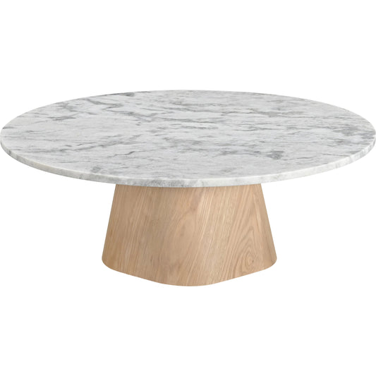 Evelyn Coffee Table by Moe's Home Collection in natural. Made from raj grey marble top, oak veneer over plywood, mdf, mix wood for base structure in a unique style.