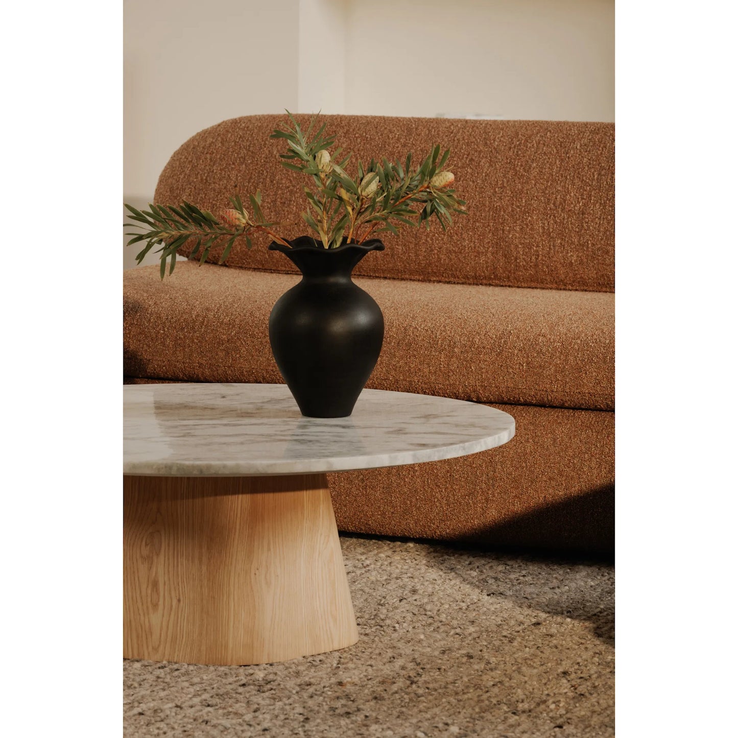 010 SI-2253720 | Lifestyle | Evelyn Coffee Table by Moe's Home Collection in natural. Made from raj grey marble top, oak veneer over plywood, mdf, mix wood for base structure in a transitional style.