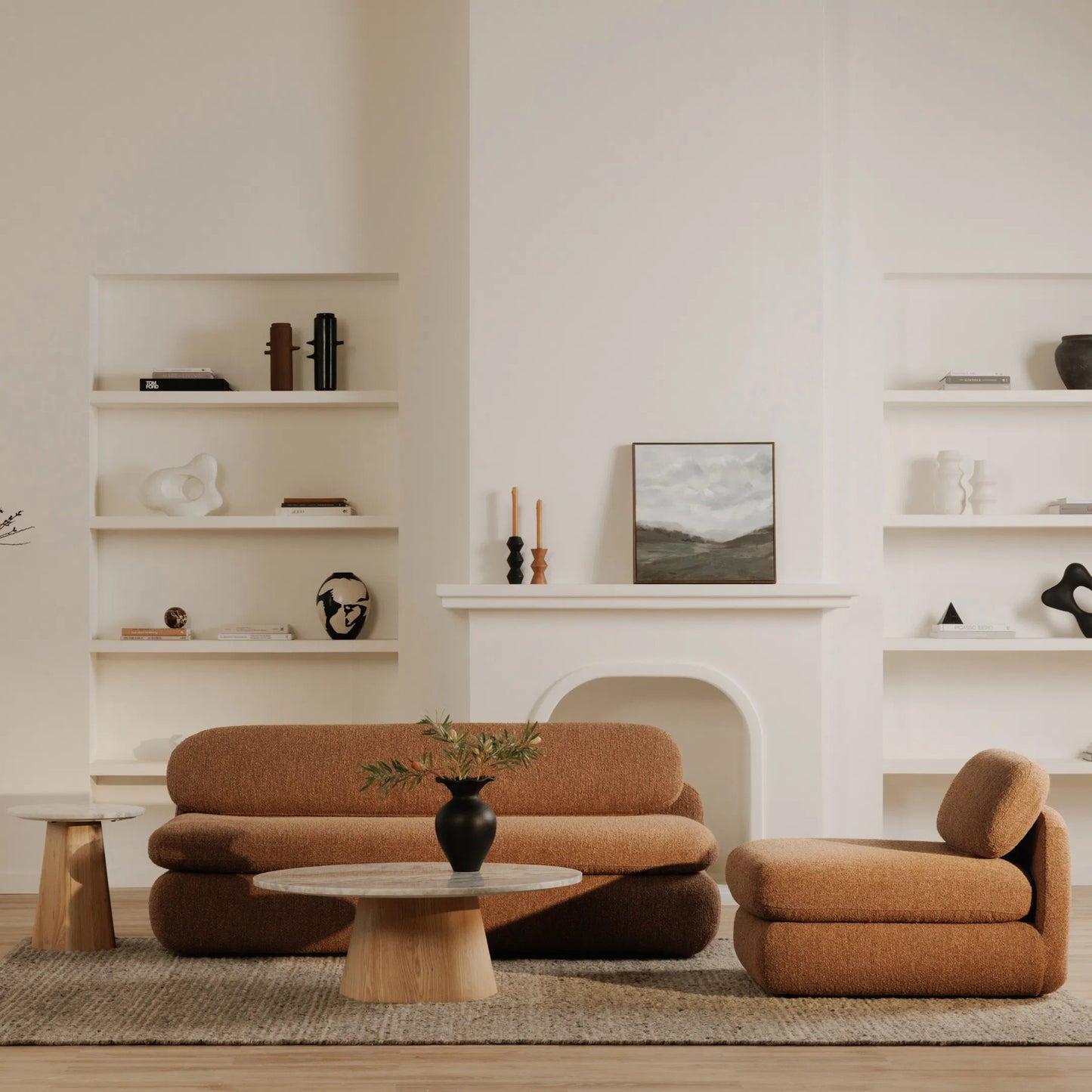 011 SI-2253720 | Lifestyle | Evelyn Coffee Table by Moe's Home Collection in natural. Made from raj grey marble top, oak veneer over plywood, mdf, mix wood for base structure in a transitional style.