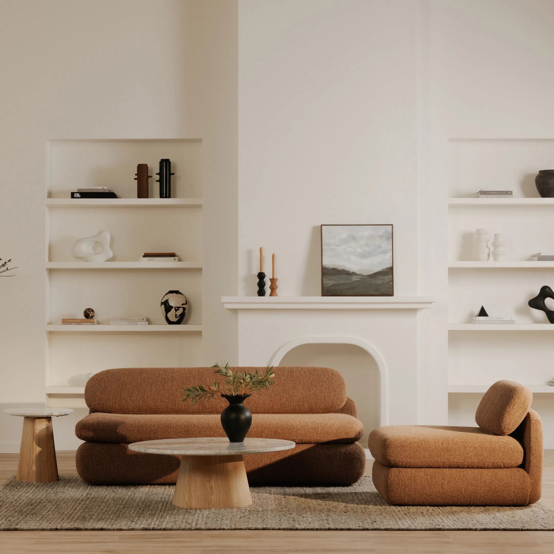 Evelyn Coffee Table by Moe's Home Collection in natural. Made from raj grey marble top, oak veneer over plywood, mdf, mix wood for base structure in a transitional style.