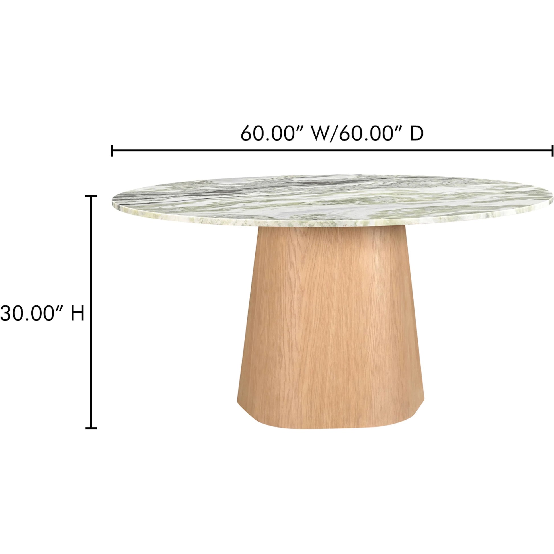 Evelyn Dining Table by Moe's Home Collection in green onyx marble. Made from green onyx marble top, oak veneer over plywood, mdf, mix wood for base structure in a transitional style.