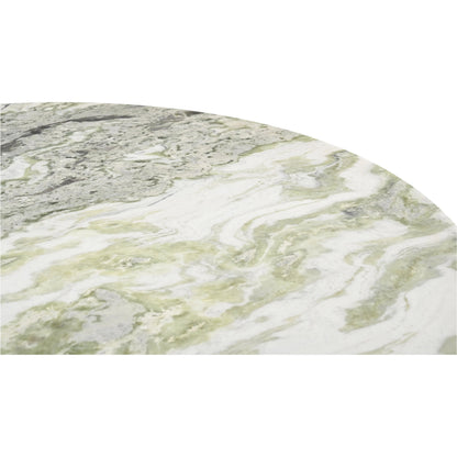 Evelyn Dining Table by Moe's Home Collection in green onyx marble. Made from green onyx marble top, oak veneer over plywood, mdf, mix wood for base structure in a transitional style.