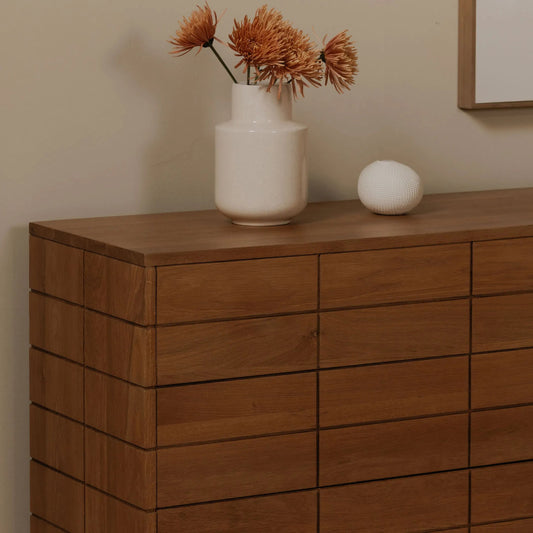 Gia 6 Drawer Dresser by Moe's Home Collection in brown. Made from oak wood, oak veneer in a unique style.