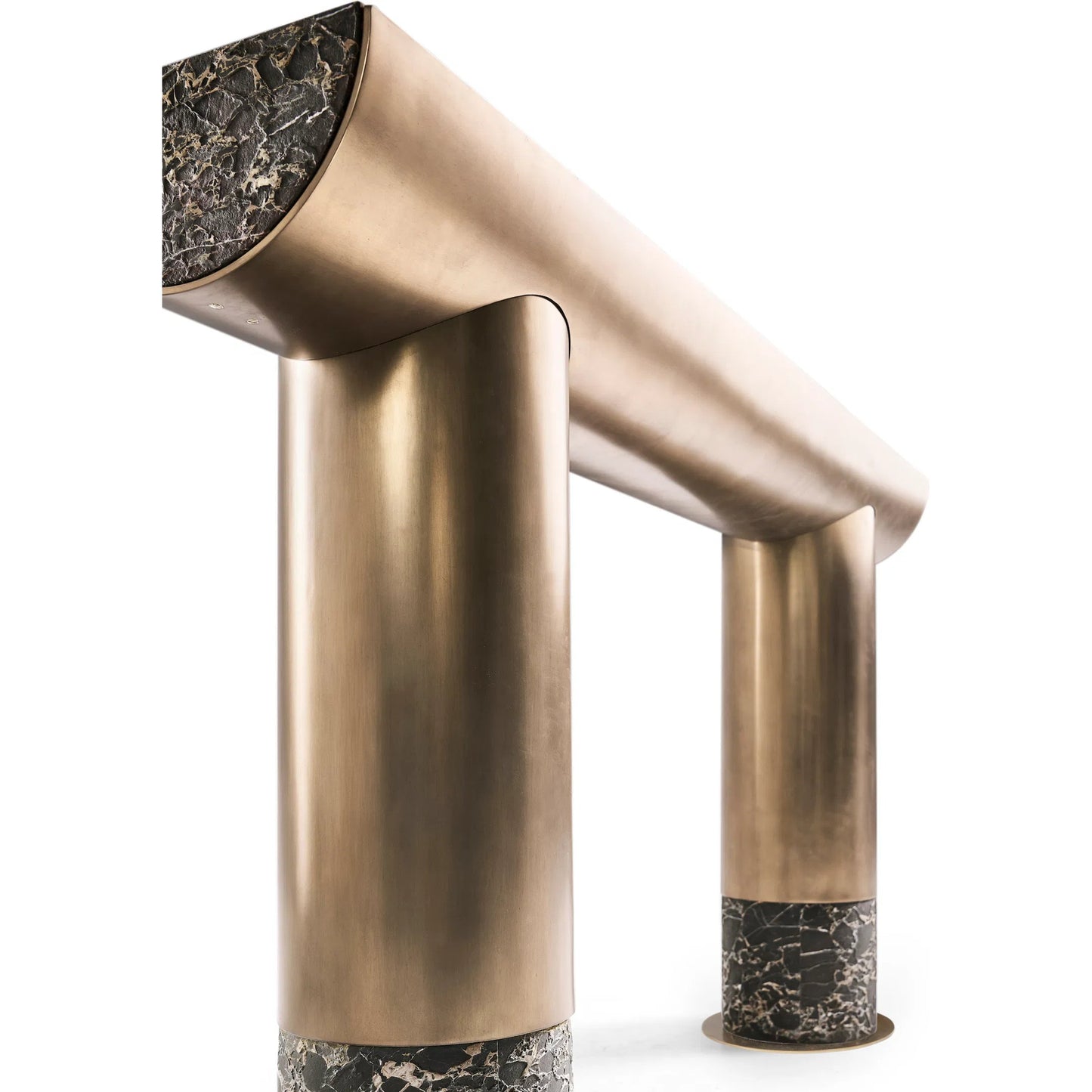 008 SI-2535733 | Closeup | Nova Console Table by Jonathan Charles in industrial bronze finish. Made from main aluminum in a unique style.