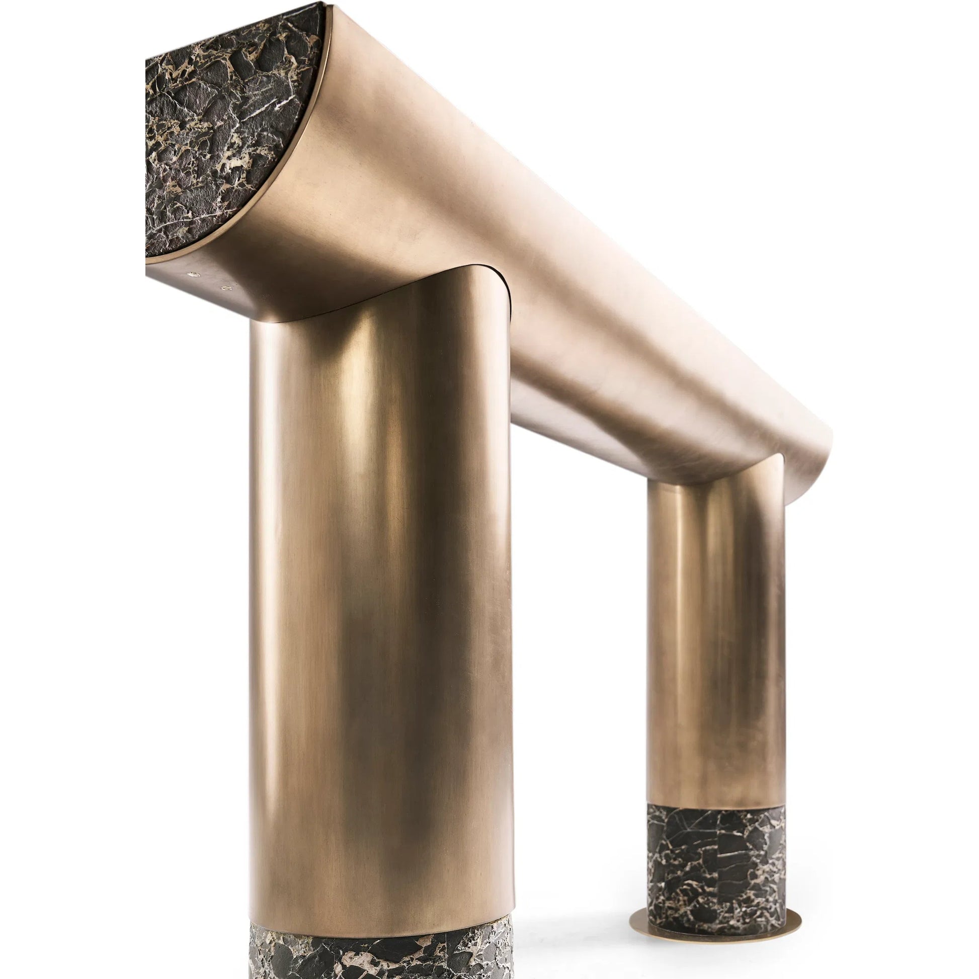Nova Console Table by Jonathan Charles in industrial bronze finish. Made from main aluminum in a unique style.