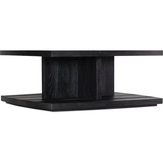 Linville Falls Shou Sugi Ban Square Cocktail Table by Hooker Furniture in shadow. Made from pine veneers in a modern style.