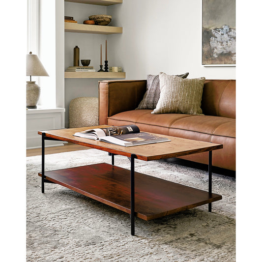 Judith Coffee Table - 499028 by Surya in top: brown, base: gray and powder coatedlacquered. Made from mango wood, metal in a modern style.