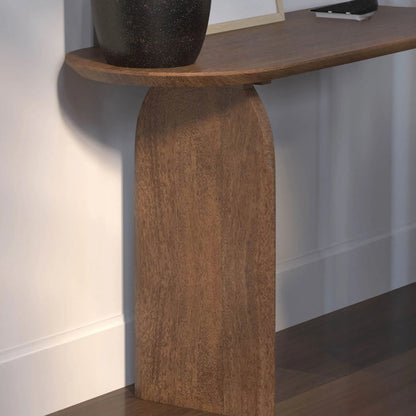 Domingo Console by LH Imports in brown and pecan. Made from solid acacia in a unique style.