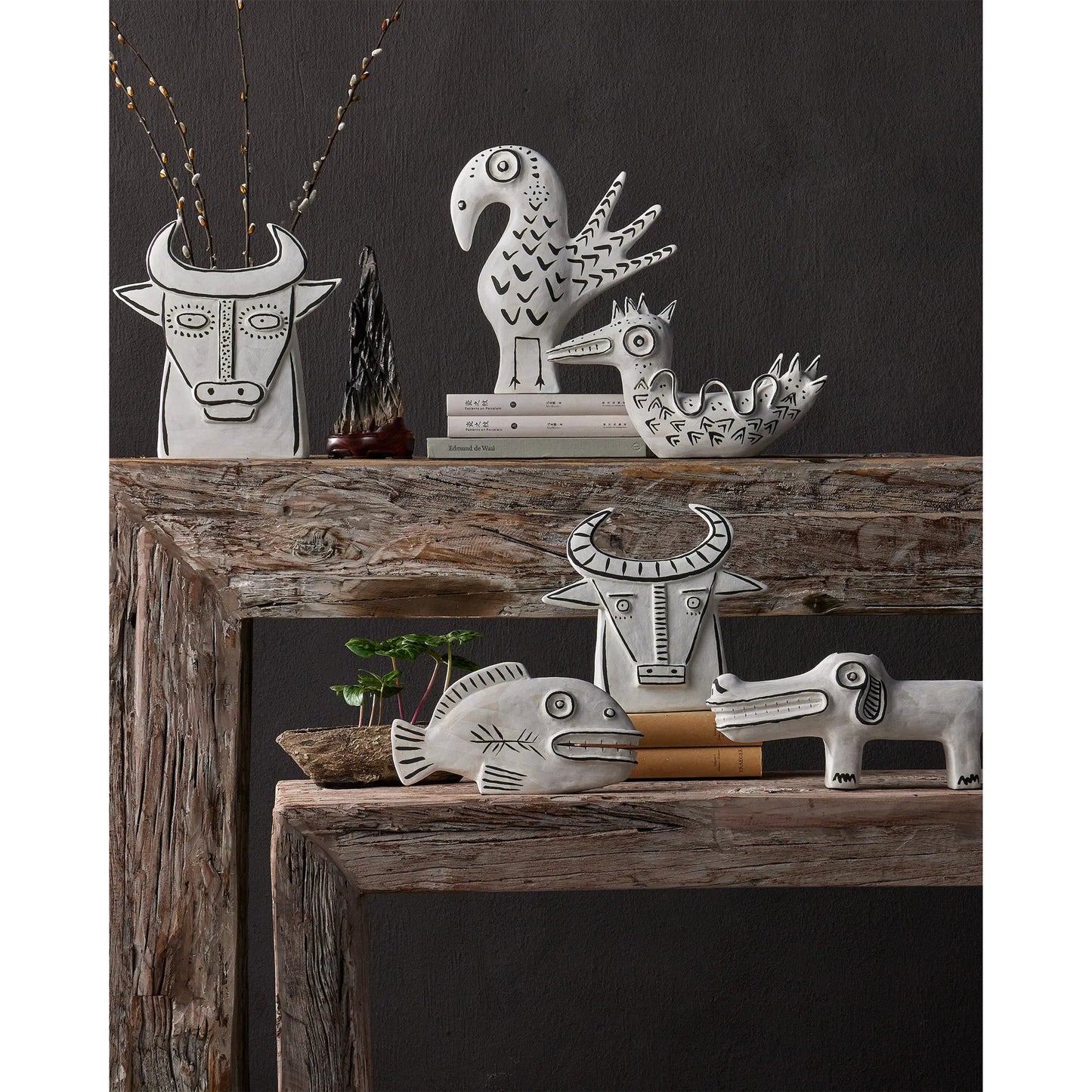 009 SI-2134022 | Lifestyle | Norman the Peacock by Currey and Company in washed white, black. Made from porcelain in a eclectic & global style.