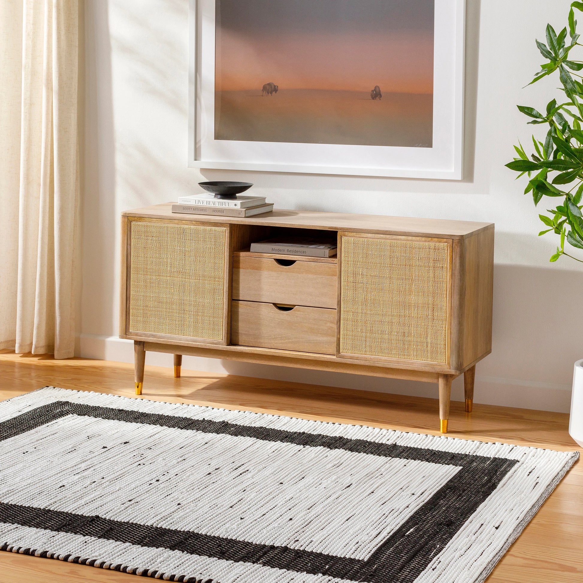 Jean JEA-2303 Rug by Livabliss in ivory, black. Made from main: 100% recycled fabric in a unique style.