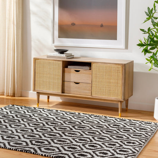 Jean Rug - 32473 by Livabliss in ivory, black. Made from main: 100% recycled fabric in a unique style.
