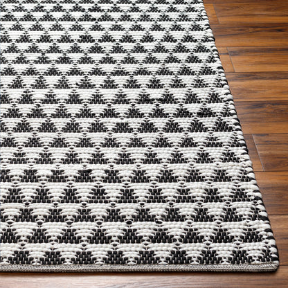 Jean JEA-2311 Rug by Livabliss in ivory, black. Made from main: 100% recycled fabric in a unique style.