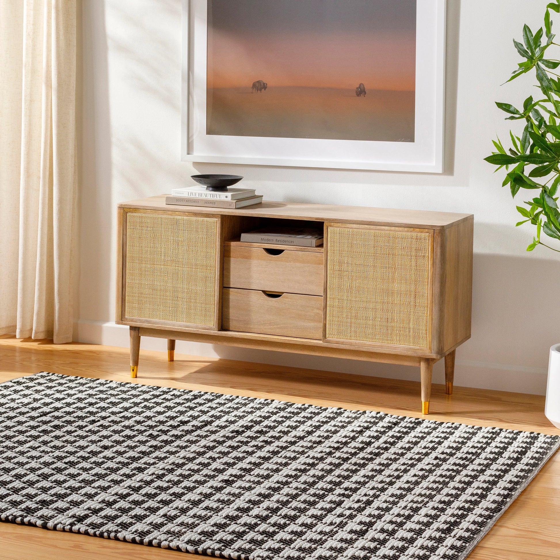 Jean JEA-2311 Rug by Livabliss in ivory, black. Made from main: 100% recycled fabric in a unique style.