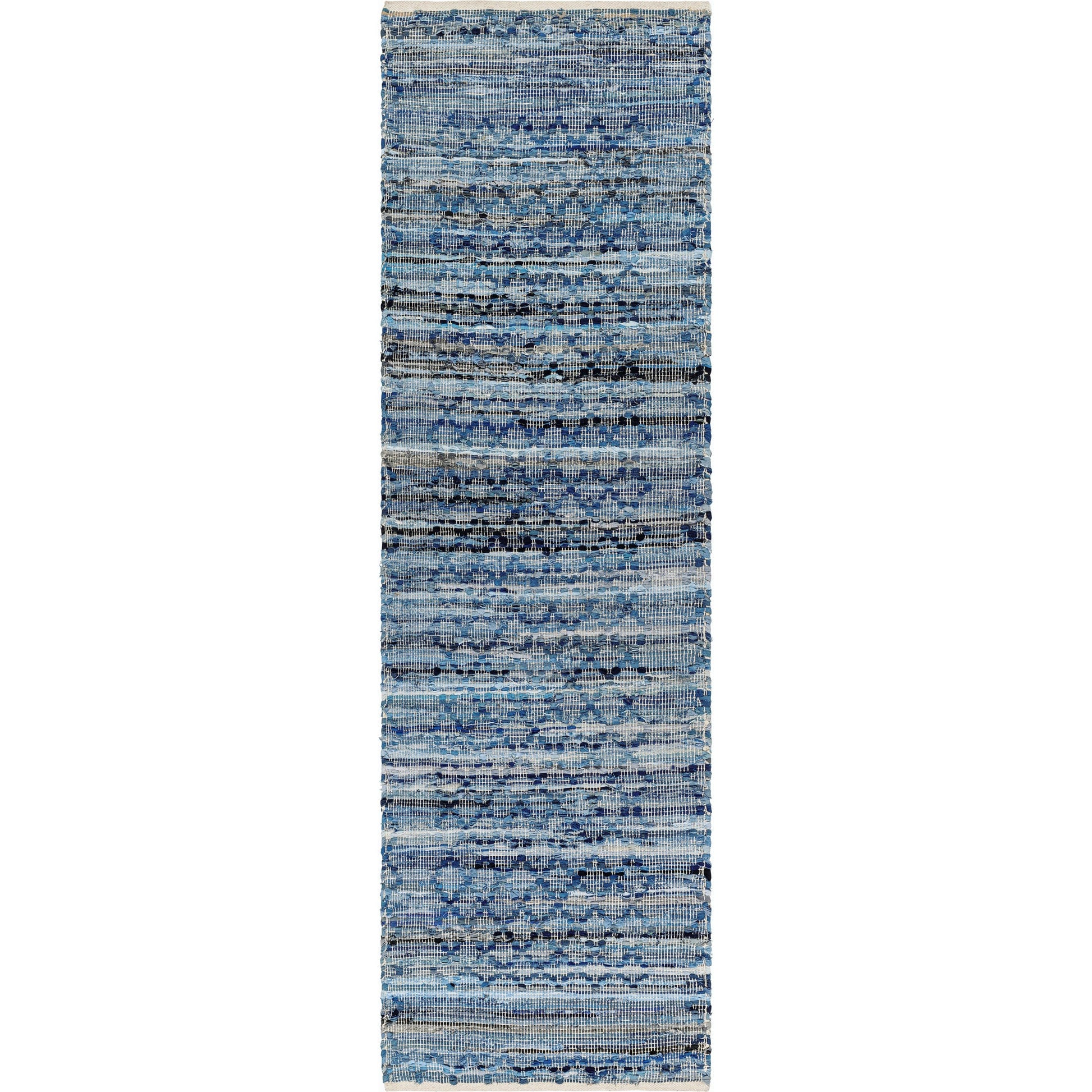 Jean Rug - 32476 by Livabliss in denim blue, slate gray, charcoal, sky blue, steel blue. Made from main: 100% recycled fabric in a unique style.