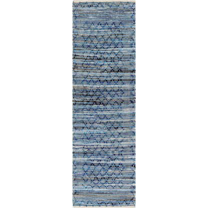 Jean Rug - 32476 by Livabliss in denim blue, slate gray, charcoal, sky blue, steel blue. Made from main: 100% recycled fabric in a unique style.