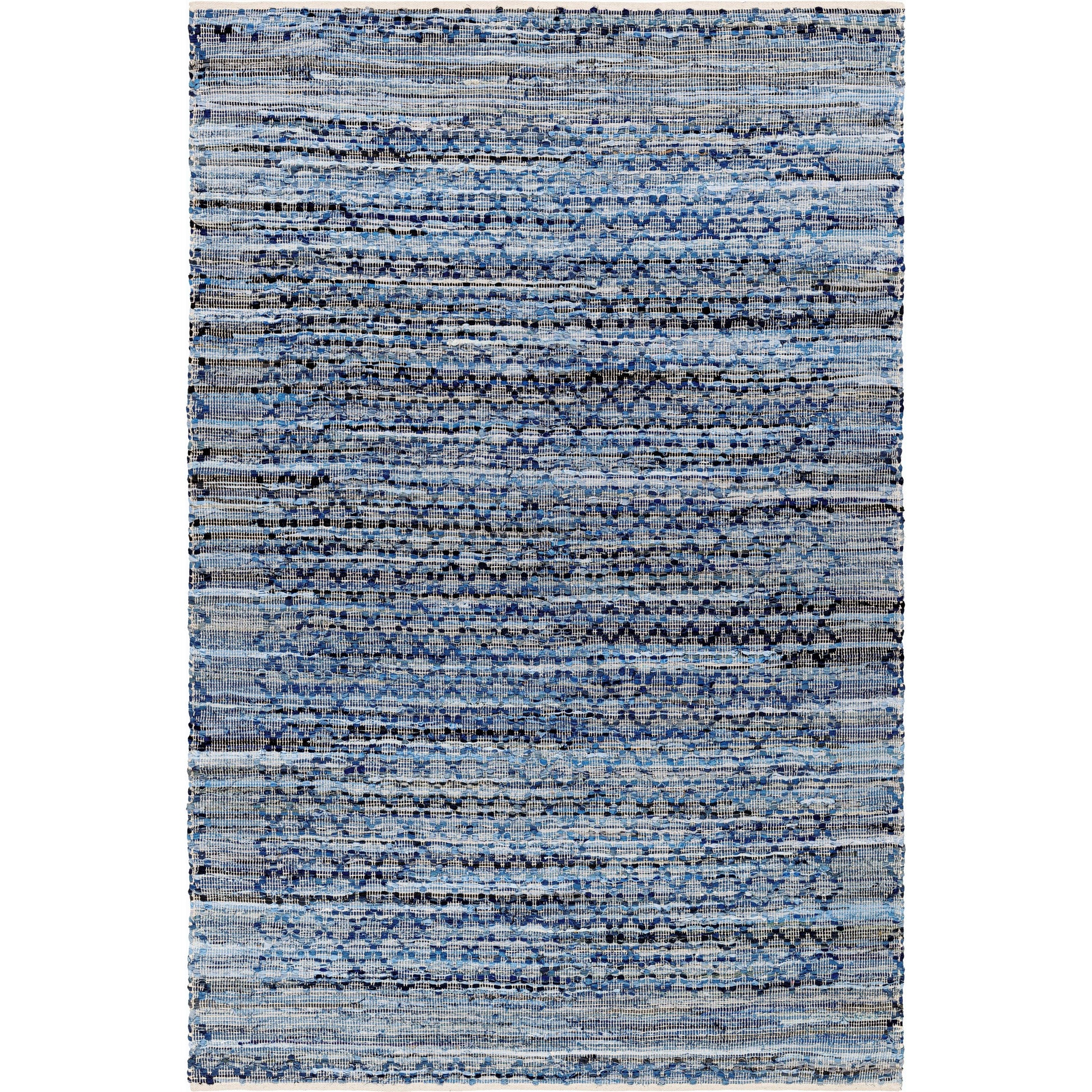 Jean Rug - 32476 by Livabliss in denim blue, slate gray, charcoal, sky blue, steel blue. Made from main: 100% recycled fabric in a unique style.