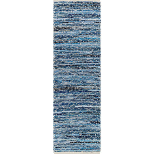 Jean JEA-2313 Rug by Livabliss in tan, beige, dark blue, blue, light blue. Made from main: 100% recycled fabric in a unique style.