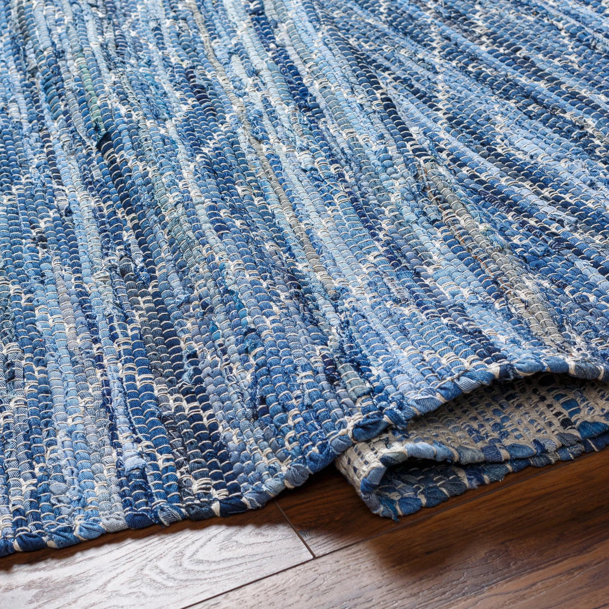 Jean Rug - 32477 by Livabliss in tan, beige, dark blue, blue, light blue. Made from main: 100% recycled fabric in a unique style.