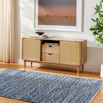 Jean JEA-2313 Rug by Livabliss in tan, beige, dark blue, blue, light blue. Made from main: 100% recycled fabric in a unique style.