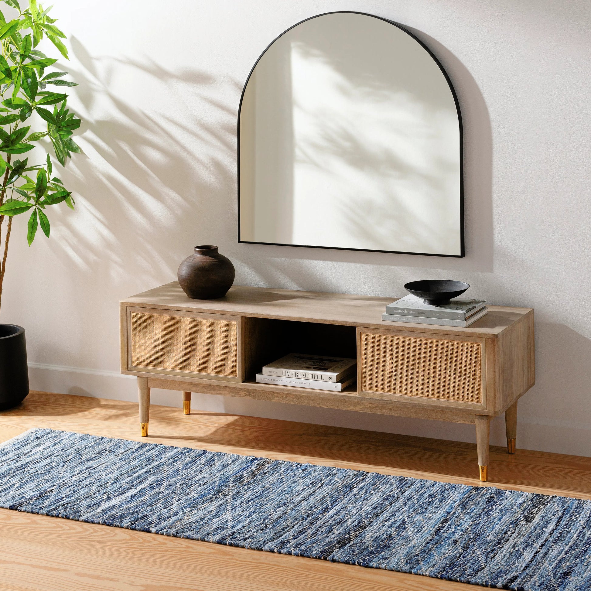 Jean JEA-2313 Rug by Livabliss in tan, beige, dark blue, blue, light blue. Made from main: 100% recycled fabric in a unique style.