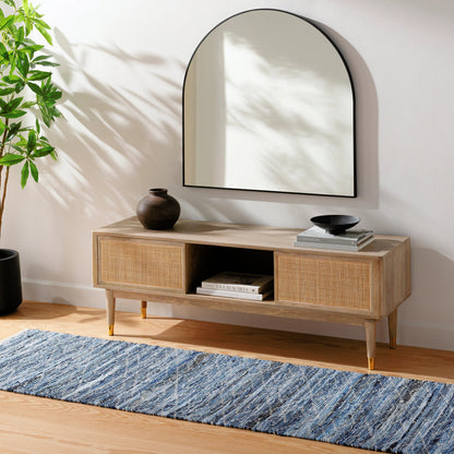 Jean JEA-2313 Rug by Livabliss in tan, beige, dark blue, blue, light blue. Made from main: 100% recycled fabric in a unique style.