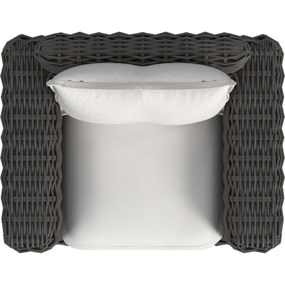 Cabo Outdoor Oversized Swivel Club Chair by Sunset West in dark wood. Made from resin wicker in a rustic style.