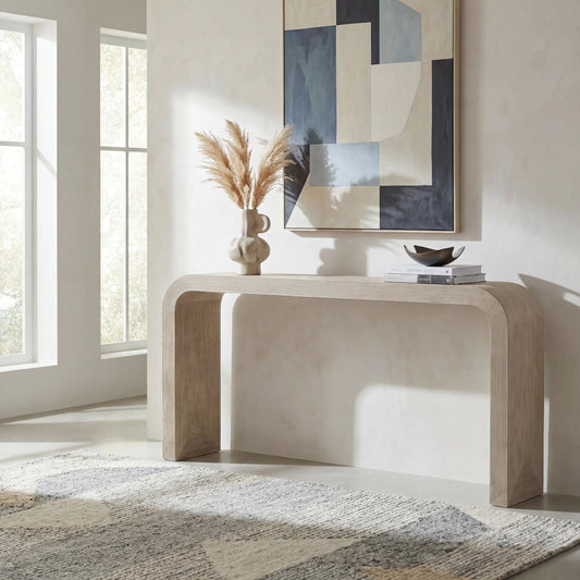 Commerce & Market Delta Console Table by Hooker Furniture in natural light wood. Made from wood, resin in a modern style.