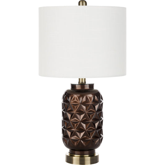 Jet Table Lamp by Surya in dark brown, ivory and dark brown, ivory. Made from linen, glass, metal in a modern style.
