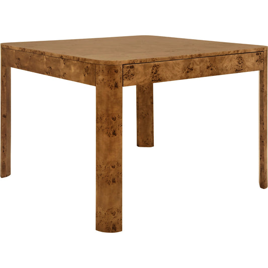 Jett Square Two Drawer Curved Corner Game Table by Worlds Away in dark burl. Made from solid wood, mdf in a modern style.